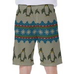 Xmas Penguin Pattern Print Men's Beach Shorts
