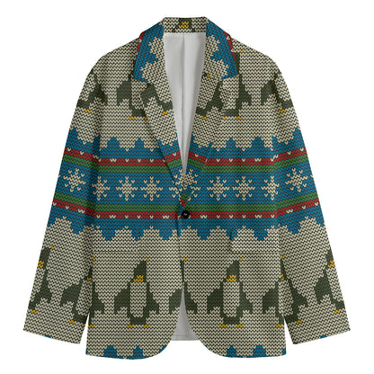 Xmas Penguin Pattern Print Men's Blazer