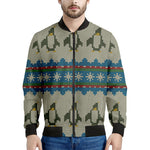Xmas Penguin Pattern Print Men's Bomber Jacket