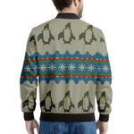 Xmas Penguin Pattern Print Men's Bomber Jacket