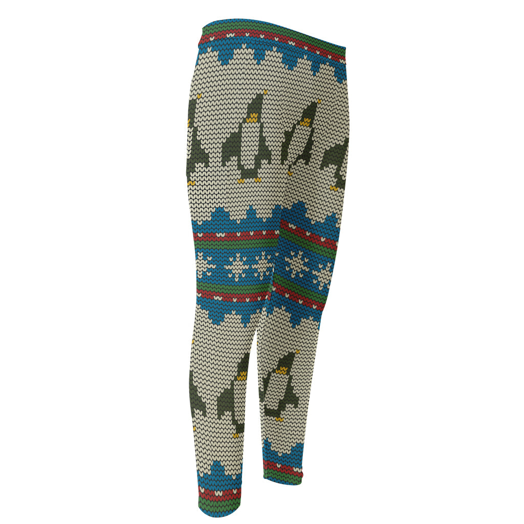 Xmas Penguin Pattern Print Men's Compression Pants