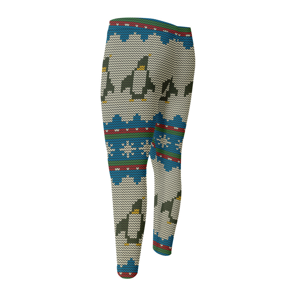 Xmas Penguin Pattern Print Men's Compression Pants