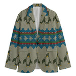 Xmas Penguin Pattern Print Men's Cotton Blazer