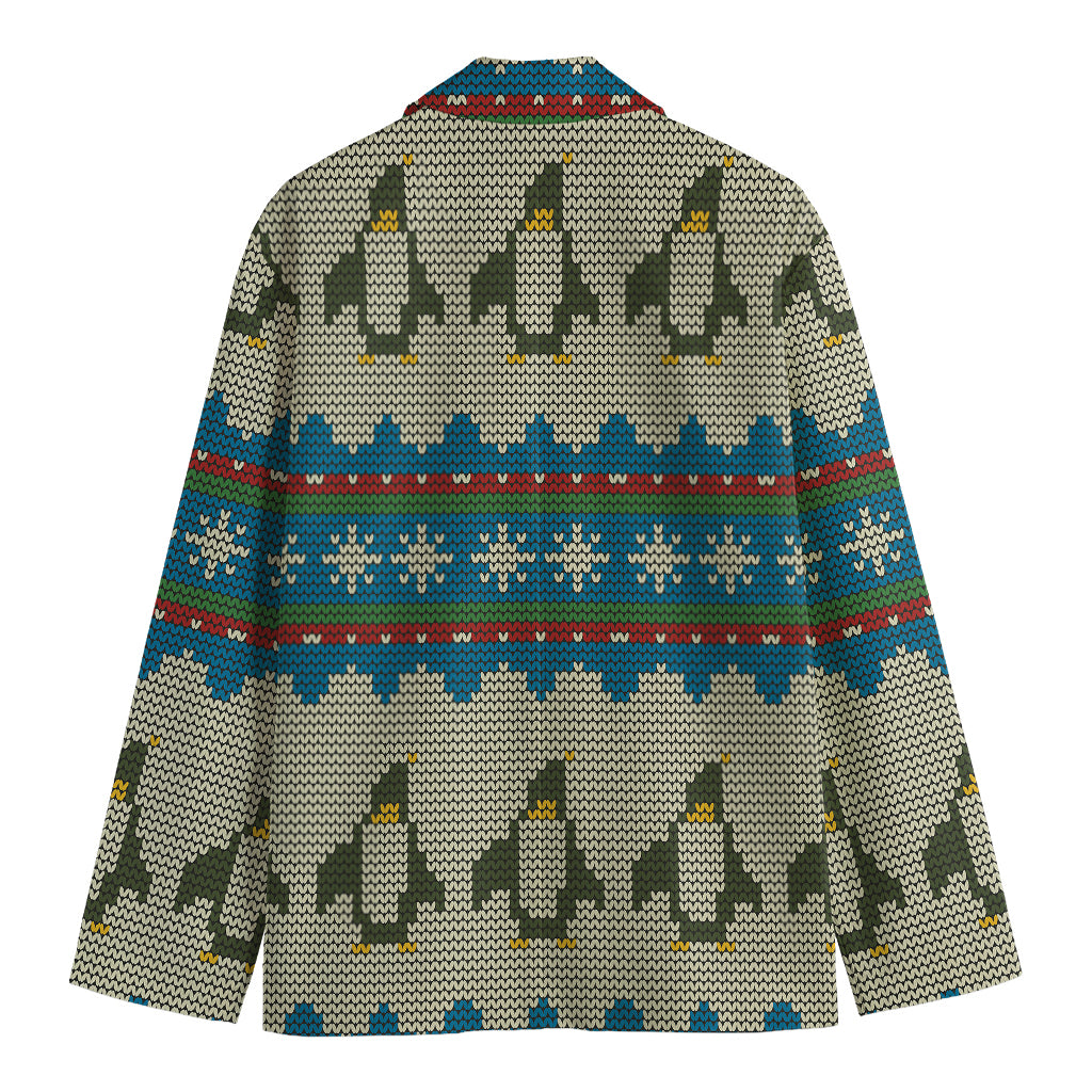Xmas Penguin Pattern Print Men's Cotton Blazer