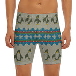 Xmas Penguin Pattern Print Men's Long Boxer Briefs