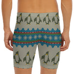 Xmas Penguin Pattern Print Men's Long Boxer Briefs