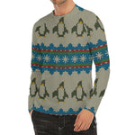 Xmas Penguin Pattern Print Men's Long Sleeve Rash Guard