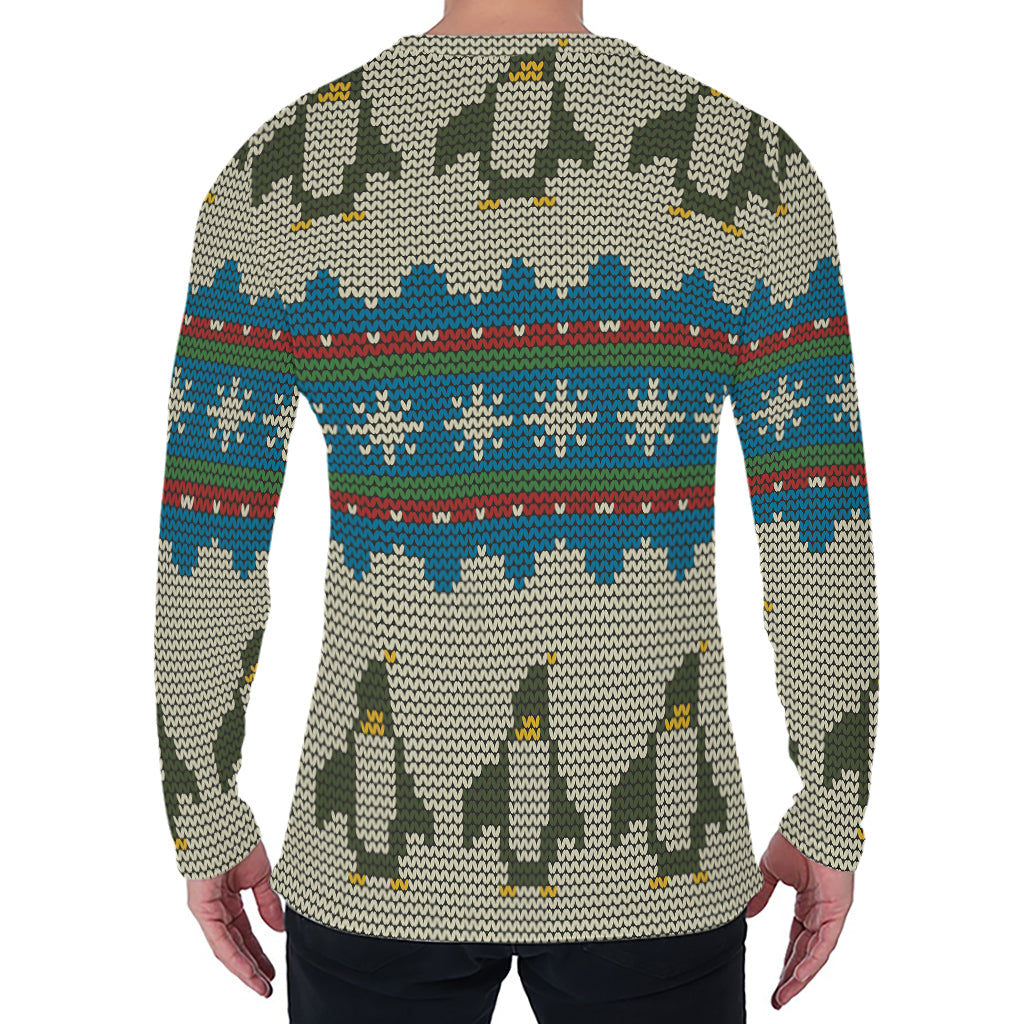 Xmas Penguin Pattern Print Men's Long Sleeve T-Shirt
