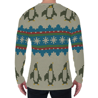 Xmas Penguin Pattern Print Men's Long Sleeve T-Shirt