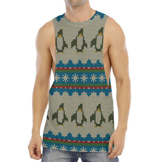 Xmas Penguin Pattern Print Men's Muscle Tank Top