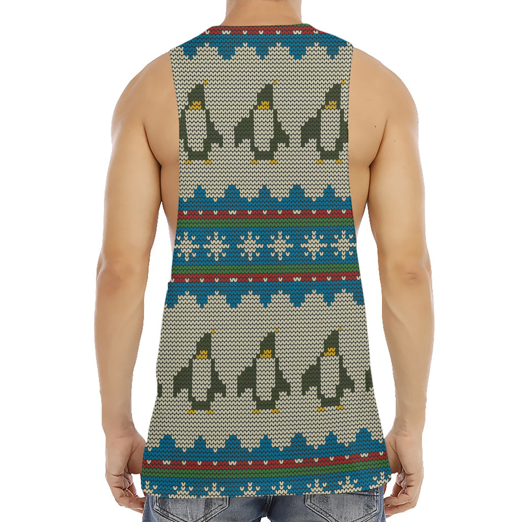Xmas Penguin Pattern Print Men's Muscle Tank Top