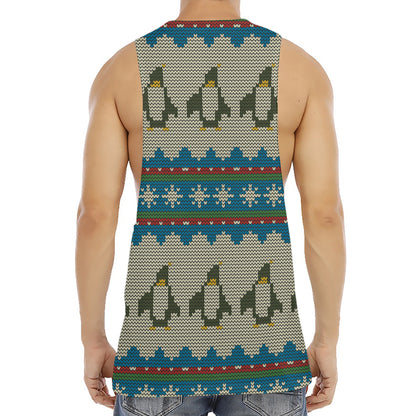Xmas Penguin Pattern Print Men's Muscle Tank Top
