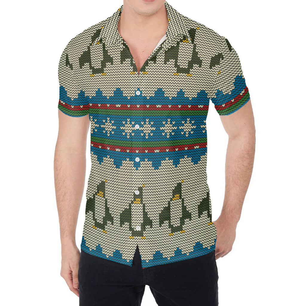 Xmas Penguin Pattern Print Men's Shirt