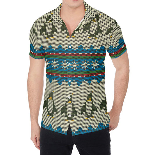 Xmas Penguin Pattern Print Men's Shirt