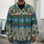 Xmas Penguin Pattern Print Men's Shirt Jacket