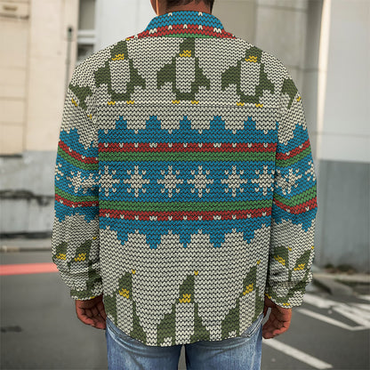 Xmas Penguin Pattern Print Men's Shirt Jacket