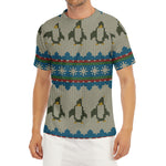 Xmas Penguin Pattern Print Men's Short Sleeve Rash Guard