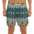 Xmas Penguin Pattern Print Men's Split Running Shorts