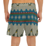 Xmas Penguin Pattern Print Men's Split Running Shorts