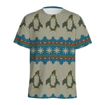 Xmas Penguin Pattern Print Men's Sports T-Shirt