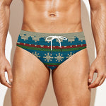 Xmas Penguin Pattern Print Men's Swim Briefs