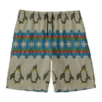 Xmas Penguin Pattern Print Men's Swim Trunks