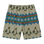 Xmas Penguin Pattern Print Men's Swim Trunks
