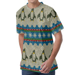 Xmas Penguin Pattern Print Men's Velvet T-Shirt