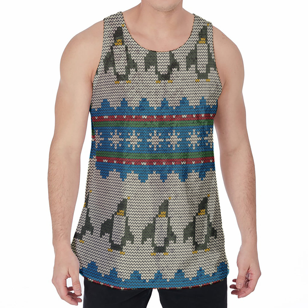 Xmas Penguin Pattern Print Men's Velvet Tank Top