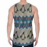 Xmas Penguin Pattern Print Men's Velvet Tank Top