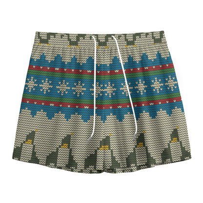 Xmas Penguin Pattern Print Mesh Shorts