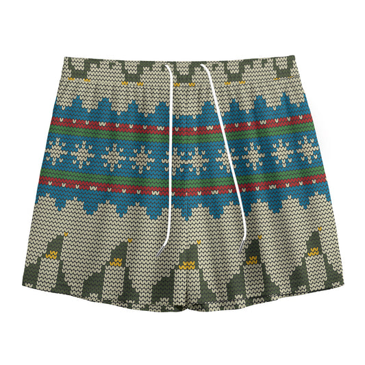 Xmas Penguin Pattern Print Mesh Shorts