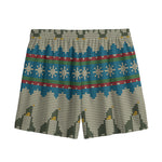 Xmas Penguin Pattern Print Mesh Shorts