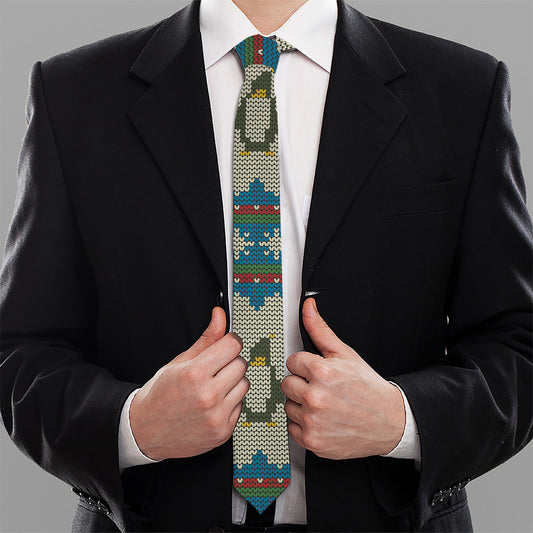 Xmas Penguin Pattern Print Necktie