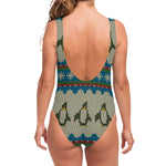Xmas Penguin Pattern Print One Piece Swimsuit
