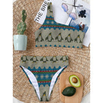 Xmas Penguin Pattern Print One Shoulder Bikini Top