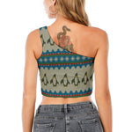 Xmas Penguin Pattern Print One Shoulder Crop Top