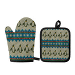 Xmas Penguin Pattern Print Oven Mitt And Pot Holder Set
