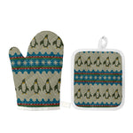 Xmas Penguin Pattern Print Oven Mitt And Pot Holder Set
