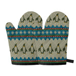 Xmas Penguin Pattern Print Oven Mitts