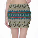Xmas Penguin Pattern Print Pencil Mini Skirt