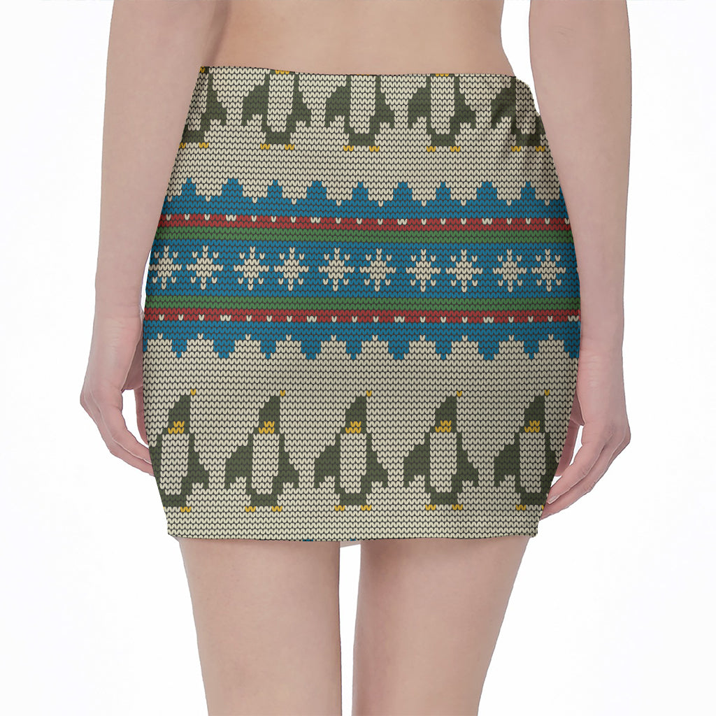 Xmas Penguin Pattern Print Pencil Mini Skirt