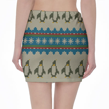 Xmas Penguin Pattern Print Pencil Mini Skirt
