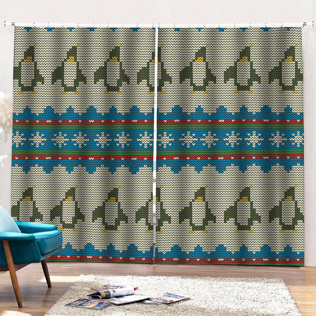 Xmas Penguin Pattern Print Pencil Pleat Curtains