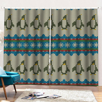 Xmas Penguin Pattern Print Pencil Pleat Curtains