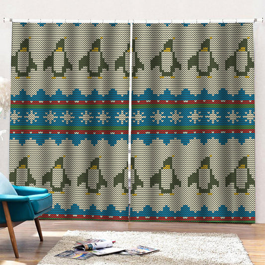 Xmas Penguin Pattern Print Pencil Pleat Curtains