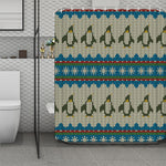 Xmas Penguin Pattern Print Polyester Shower Curtain