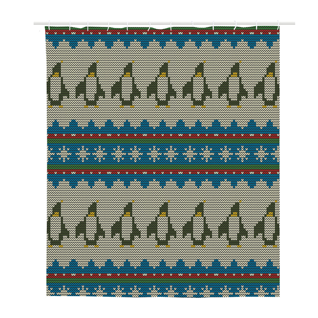 Xmas Penguin Pattern Print Polyester Shower Curtain