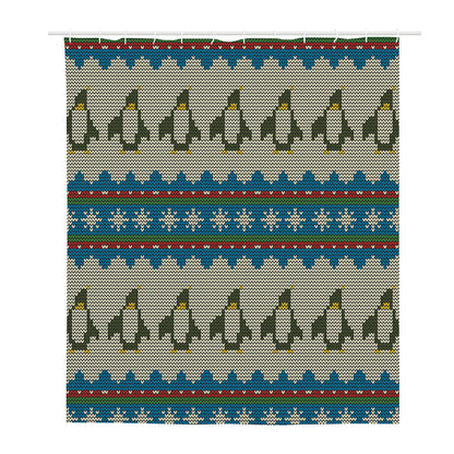 Xmas Penguin Pattern Print Polyester Shower Curtain