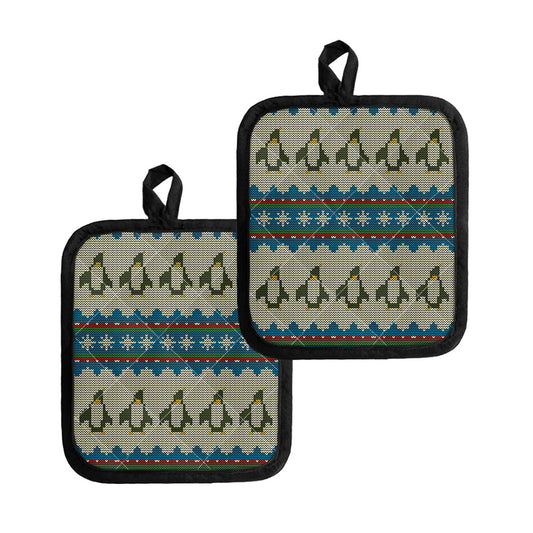 Xmas Penguin Pattern Print Pot Holders